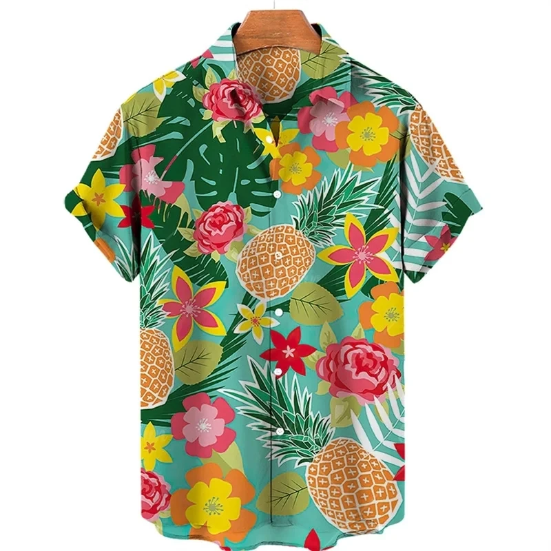 

Pineapple Fruit Graphic Shirts Men Clothing 3D Print tropical fruits Short Sleeve Casual Shirt Hawaiian Fashion Lapel Blouse