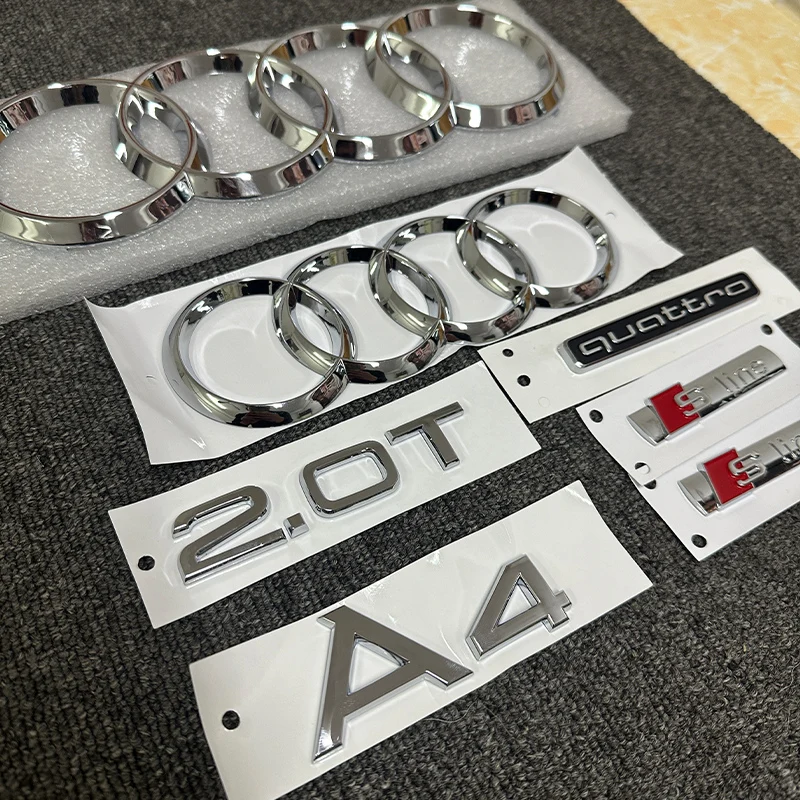 

The new ABS letter 3D sticker Sline Quattro 2.0T is suitable for the modification of Audi A4 2008-2017 glossy silvery suitcase.