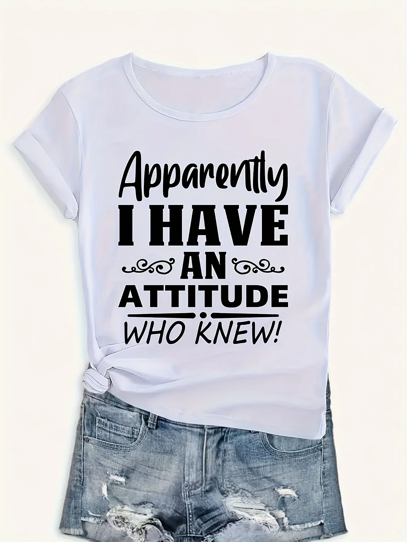 レディースカジュアル「明らかに私は態度を持っています」Tシャツ、夏半袖クルーネックトップ、快適なルーズフィット