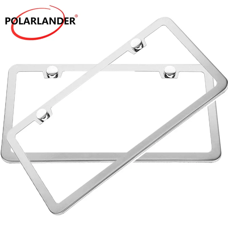 Universal Stainless Steel License Plate Holder weatherproof License Plate Frame 2pcs Silver Chrome Plated Rustproof