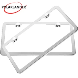 Universal Stainless Steel License Plate Holder weatherproof License Plate Frame 2pcs Silver Chrome Plated Rustproof