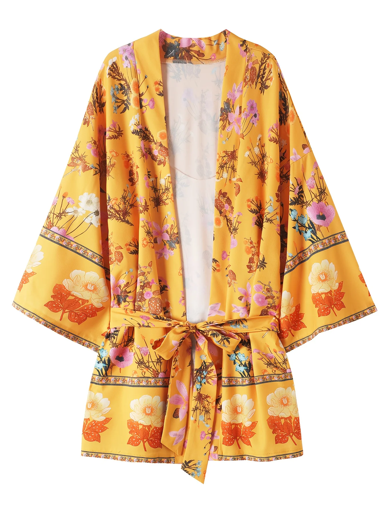 

Western Women's Ethnic Style Fashionable and Elegant Kimono Cardigan with Belt Women's Beach Vacation Casual Top