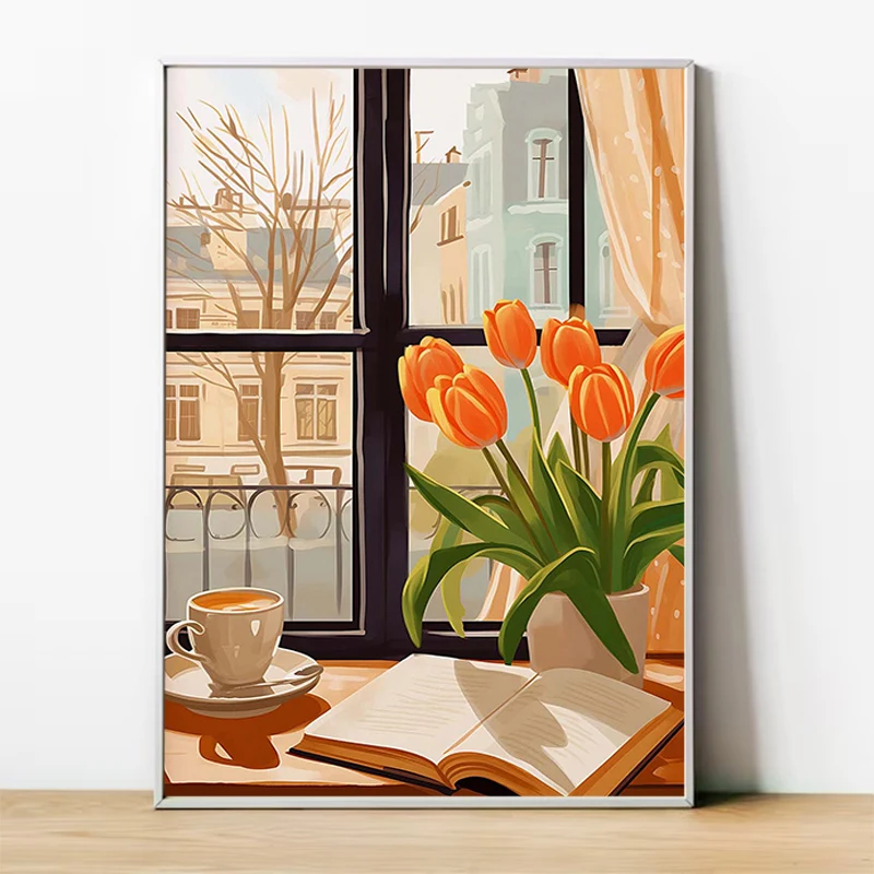 コーヒーショップ シティベーカリー イラスト クロワッサンとクッキー ポスター キャンバス絵画 ウォールプリント キッチン用 ホームデコレーション