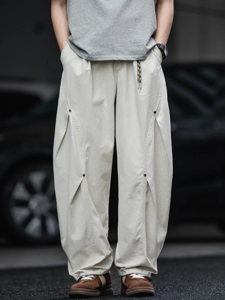 

Повседневные брюки в стиле ретро с американскими заклепками, мужские весенние 2021, свободный крой, универсальные, широкие брюки, удобные, модные, молодежные