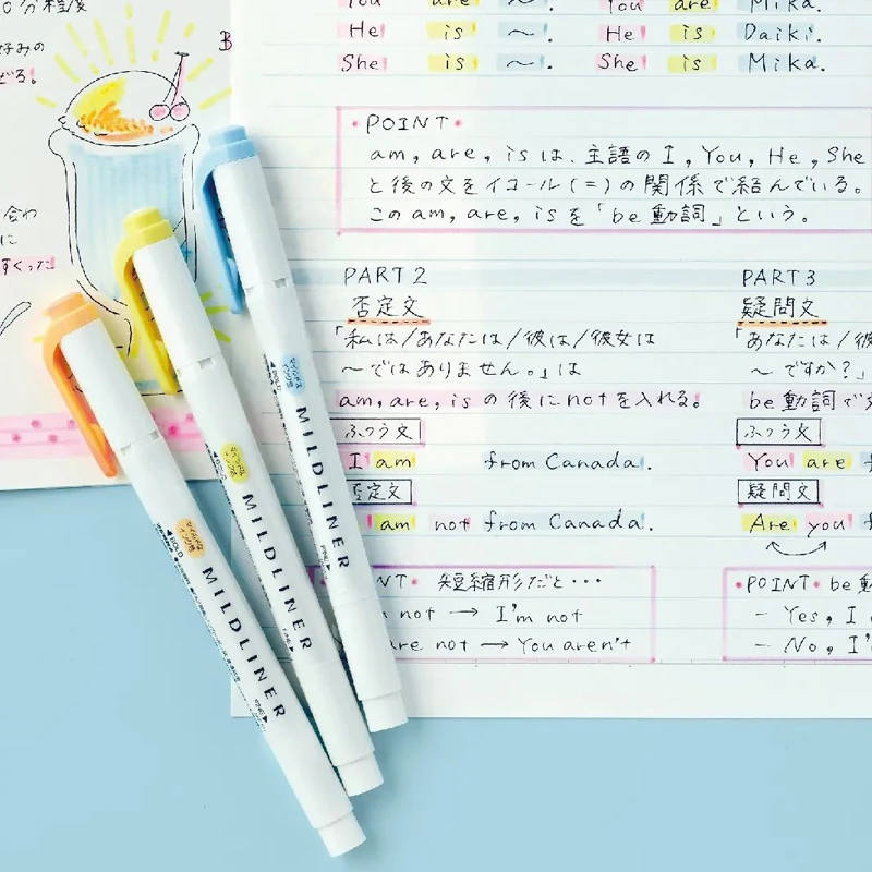 Japoński marker wodny ZEBRA Mildliner Highlighter WKT7, zestaw 5 kolorów pastelowych, naturalnych, delikatny, z podwójną końcówką do podkreślania. — zdjęcie produktu 4