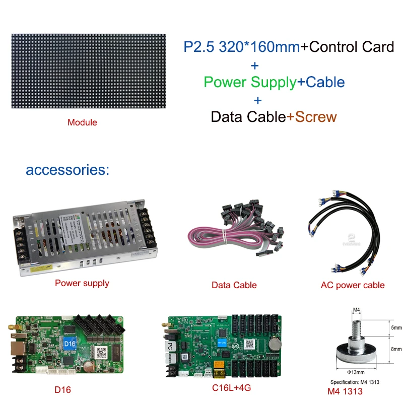 

Customized P2.5 320 * 160mm Outdoor Waterproof IP65 brightness greater than 5000cd/m2 module and accessories for two screens