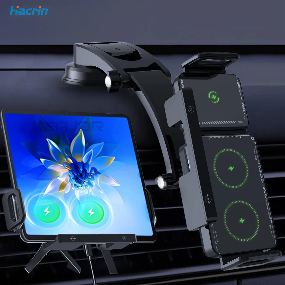 

Автомобильное беспроводное зарядное устройство с автоматическим зажимом, автомобильный держатель для телефона для iPhone 16, 15, Samsung Galaxy Z Fold Chip, быстрое беспроводное автомобильное зарядное устройство