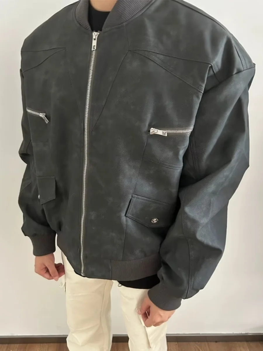 

Retro American Zipper ket Flight Motorcycle Jaet Outerwear Men Women Autumn High Street Unique High-End Feeling Top Trendy