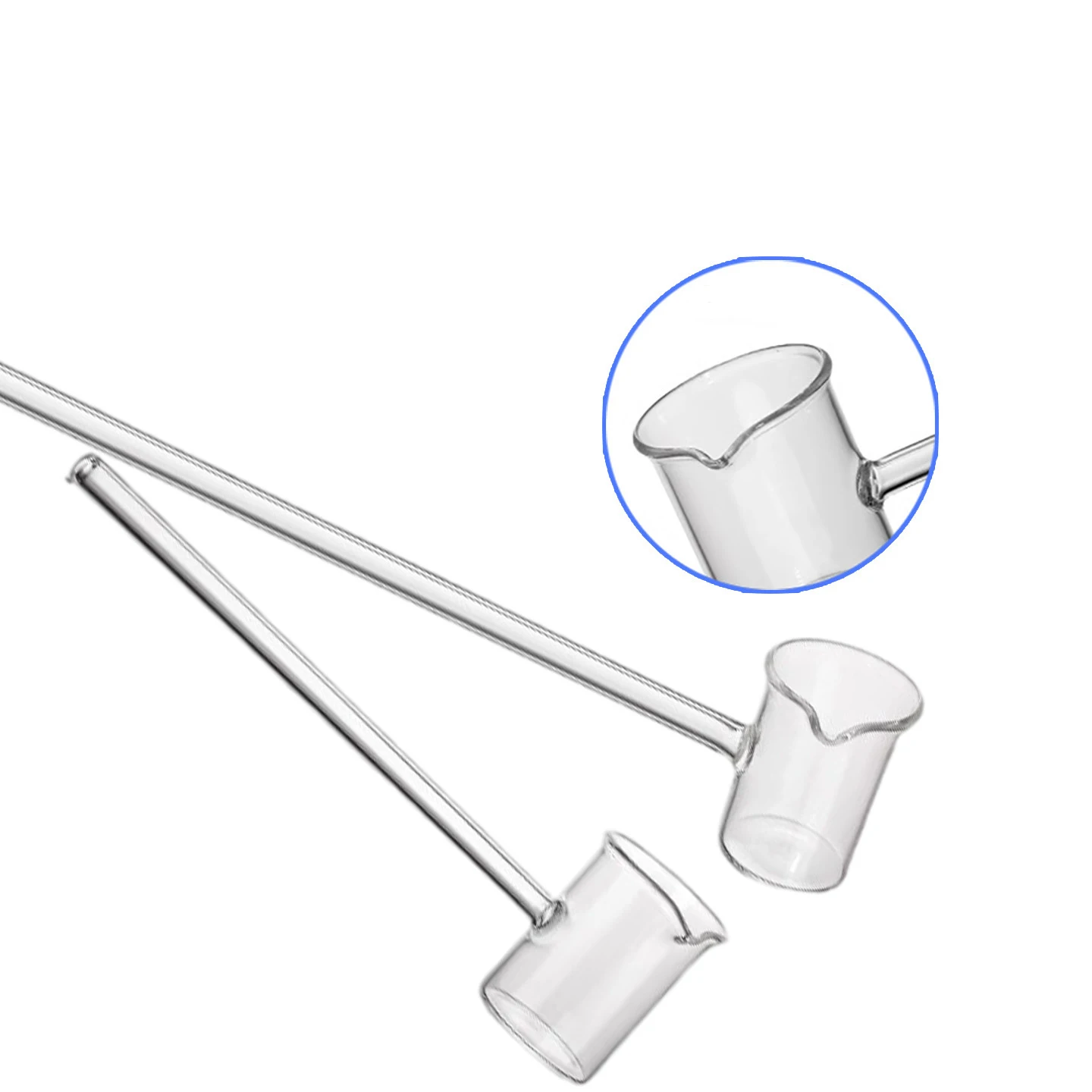 ถ้วยตักตัวอย่างขนาด 100 มล. ด้ามยาว ช้อนตักยา แก้วใส ทนความร้อนสูง ทำจากแก้วบอโรซิลิเกต ทนกรด