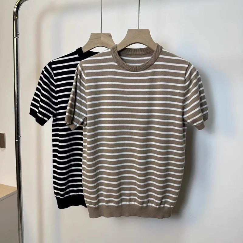 Men's Cotton New Sea Soul Shirt Short-sleeved T-shirt Striped Crew Neck Navy Casual Men's Summer T-shirt Top