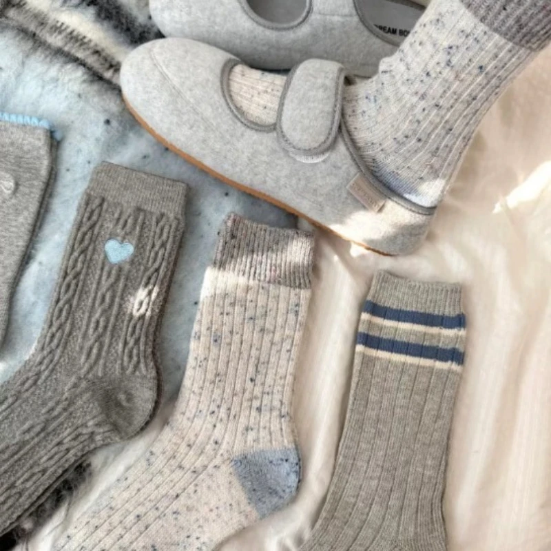 1/5 pair of spring autumn new socks gray versatile women's socks simple warm comfortable mid tube fashionable socks