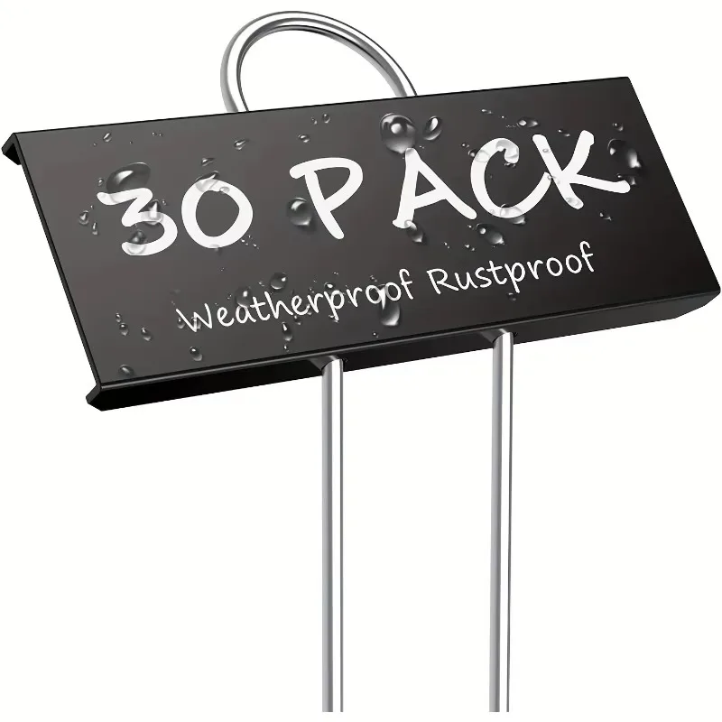 30pc Weatherproof Rustproof Black Metal Plant Labels Waterproof Garden Signs for Lawn Garden Flower Planter Bracket Organization
