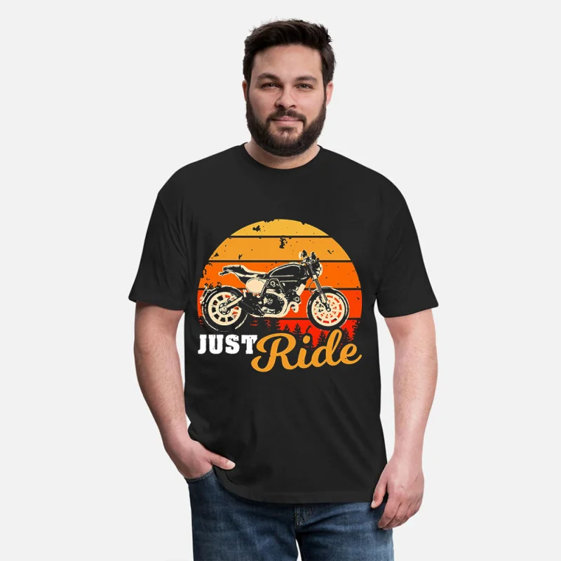 

Funny Just Ride Motorcycle Retro Cafe Racer Gift T-Shirt for Racing bikers 100% cotton printed Graphic clothes All size Tops