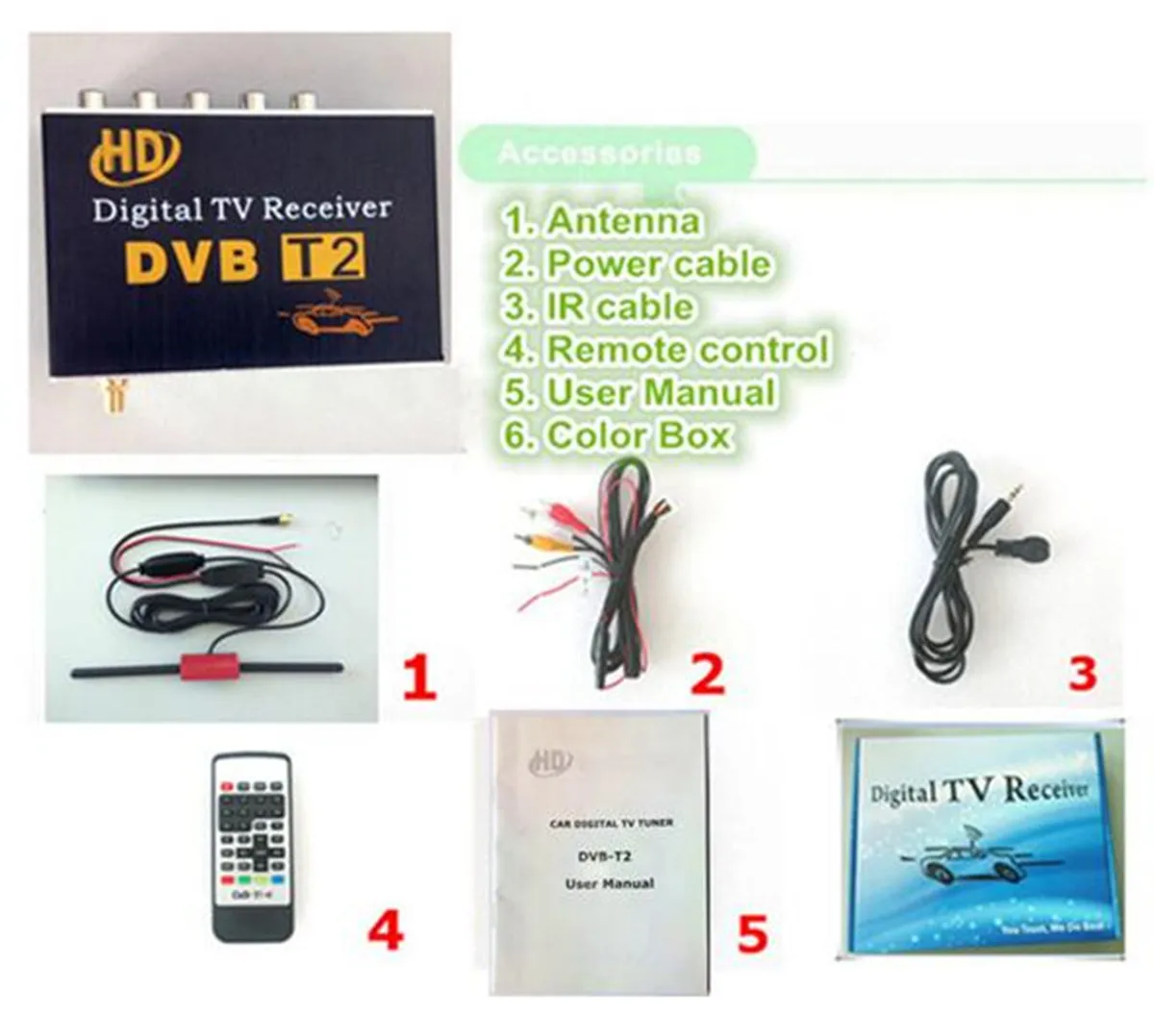 HD DVB-T2-M-689 Car Digital TV Receiver Host Mobile Turner Box Single Antenna Thailand Indonesia India