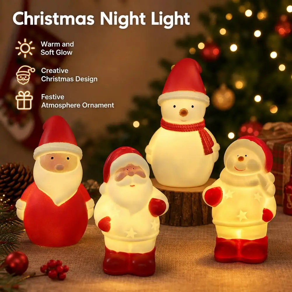 Light Up Santa Claus Night Light Christmas Ornament Shatterproof Vinyl Santa Figurine Lamp Battery Operated Warm Glowing