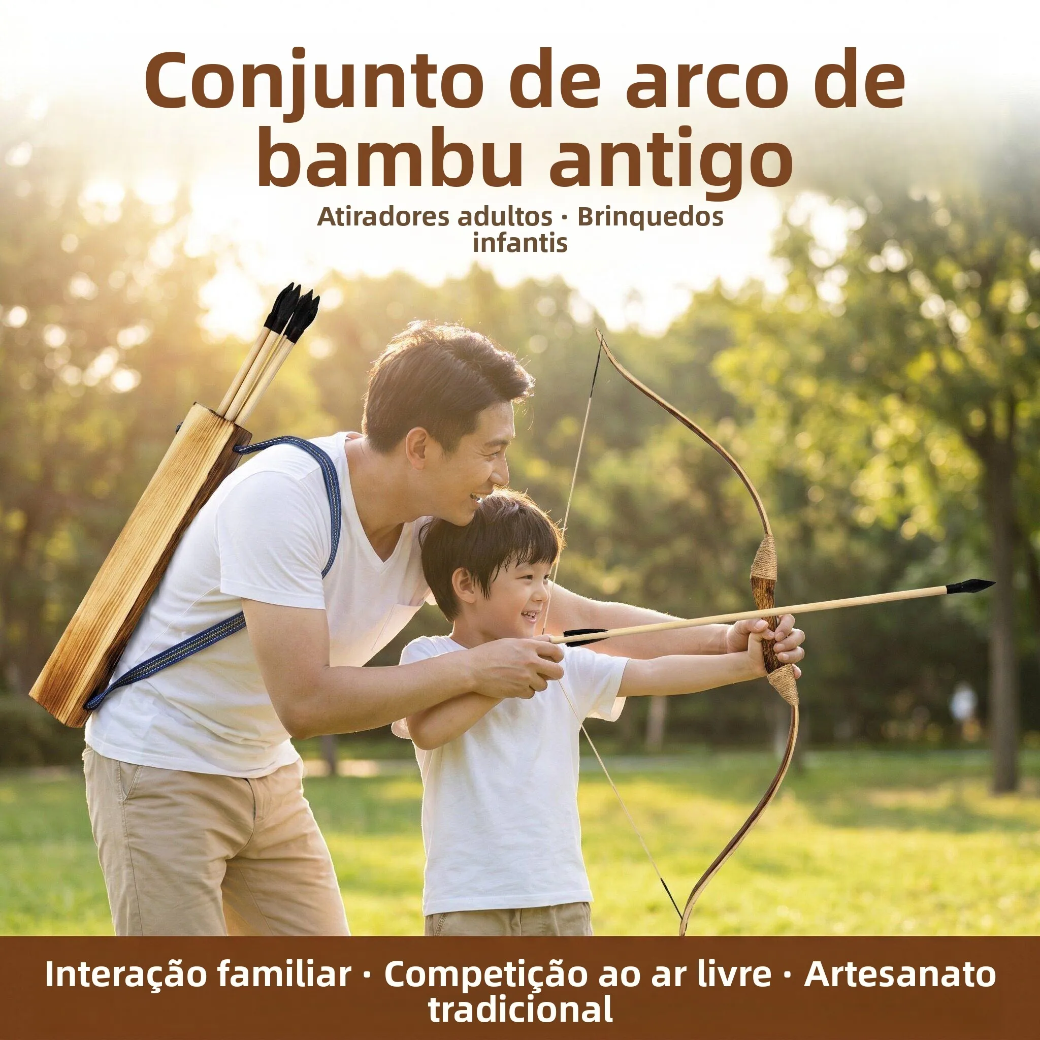 outdoor-wooden-bamboo-bow-and-arrow-game-props-children's-archery-toy-beginner's-recurve-bow-interactive-traditional-play-equ