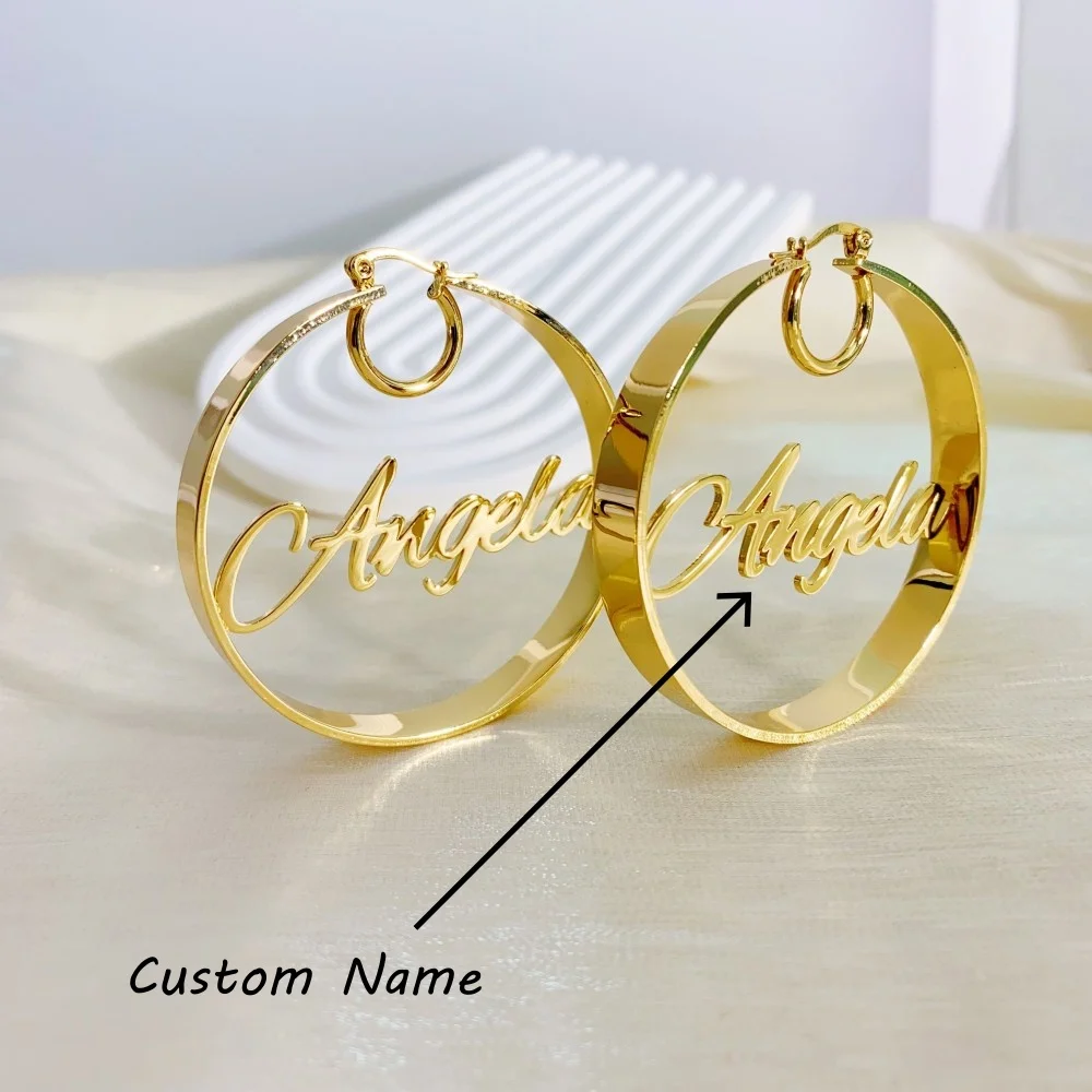 

Серьги с именем по индивидуальному заказу, персонализированные серьги-кольца, позолоченные 18 К, серьги по индивидуальному заказу для женщин, модные ювелирные изделия в стиле хип-хоп, подарки