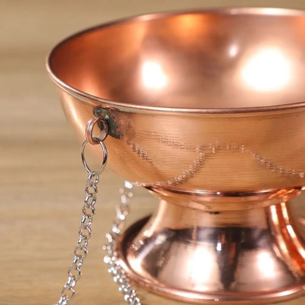 Engraved Hanging Incense Burner Antique Hanging Chain Decorative Censer Perforated Lid Copper Aromatherapy Stove Meditation