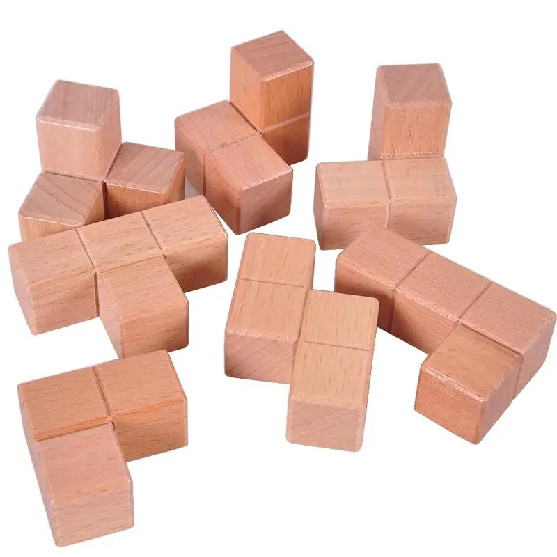 Wooden Cube Puzzle 3D Mind Educational Brain Teaser Soma Puzzles Game