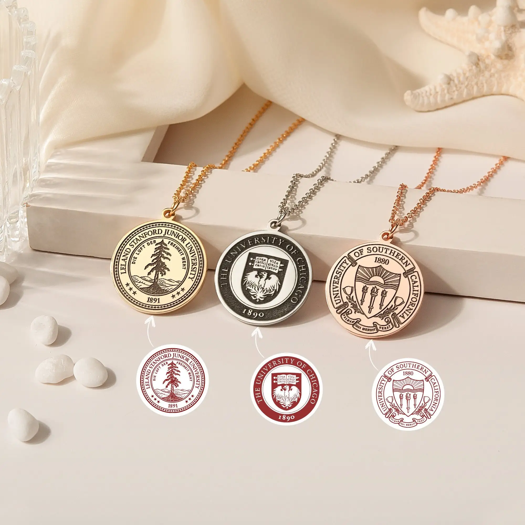 

Custom Logo Necklace Graduation Necklace Engraving College Emblem Personalized College Class Logo Necklace Gift For Classmate