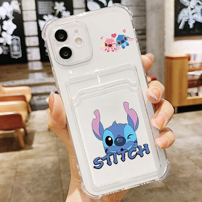 Stitch Couple Love Luxury dla iPhone 15 14 13 12 11 XS XR X 8 7 Pro Max Plus Mini Photo Card Bag Transparent Funda Phone Case