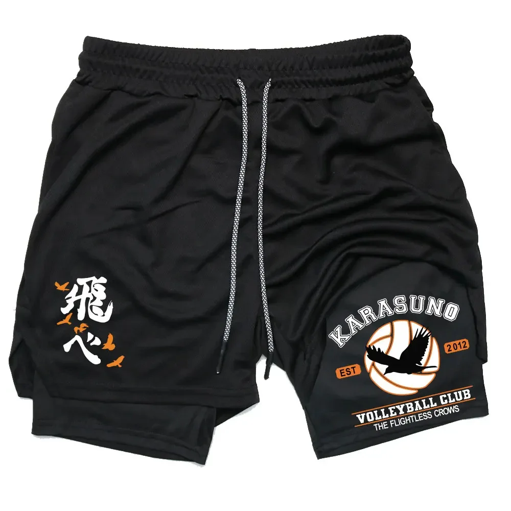 2025 اللياقة البدنية والترفيه السراويل أنيمي الطائر القلب الكرة الطائرة الشباب المطبوعة طبقة مزدوجة الترفيه السراويل