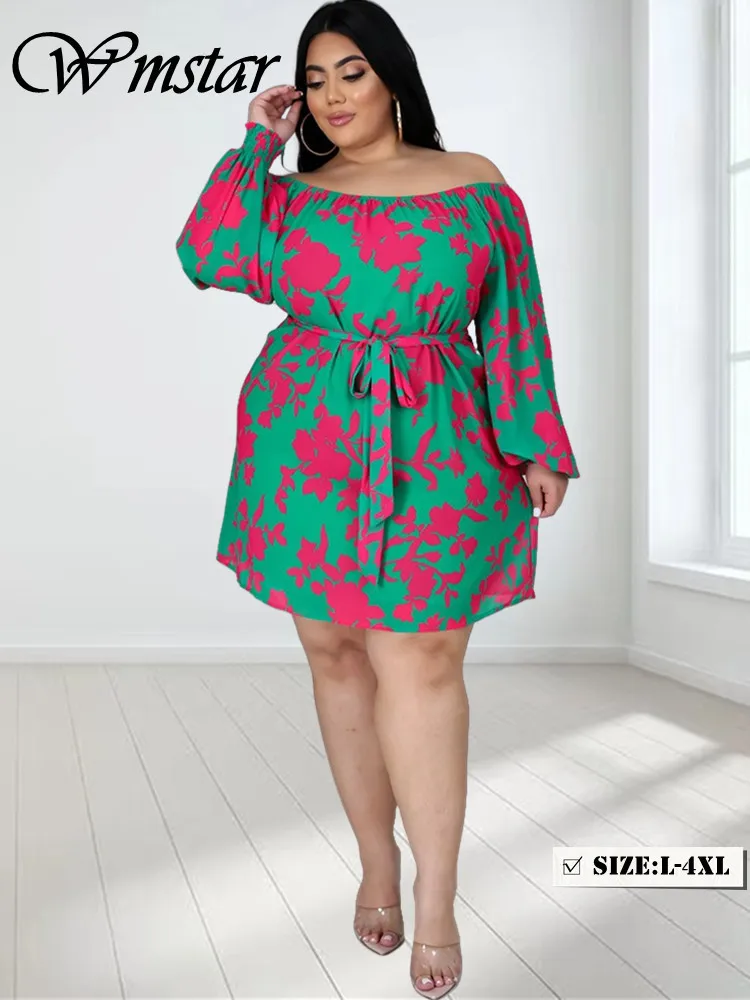 Wmstar Plus Size sukienki dla kobiet nadruk w kwiaty moda luźna rozciągliwa Mini sukienka z bandażem sprzedaż hurtowa Dropshipping 2024