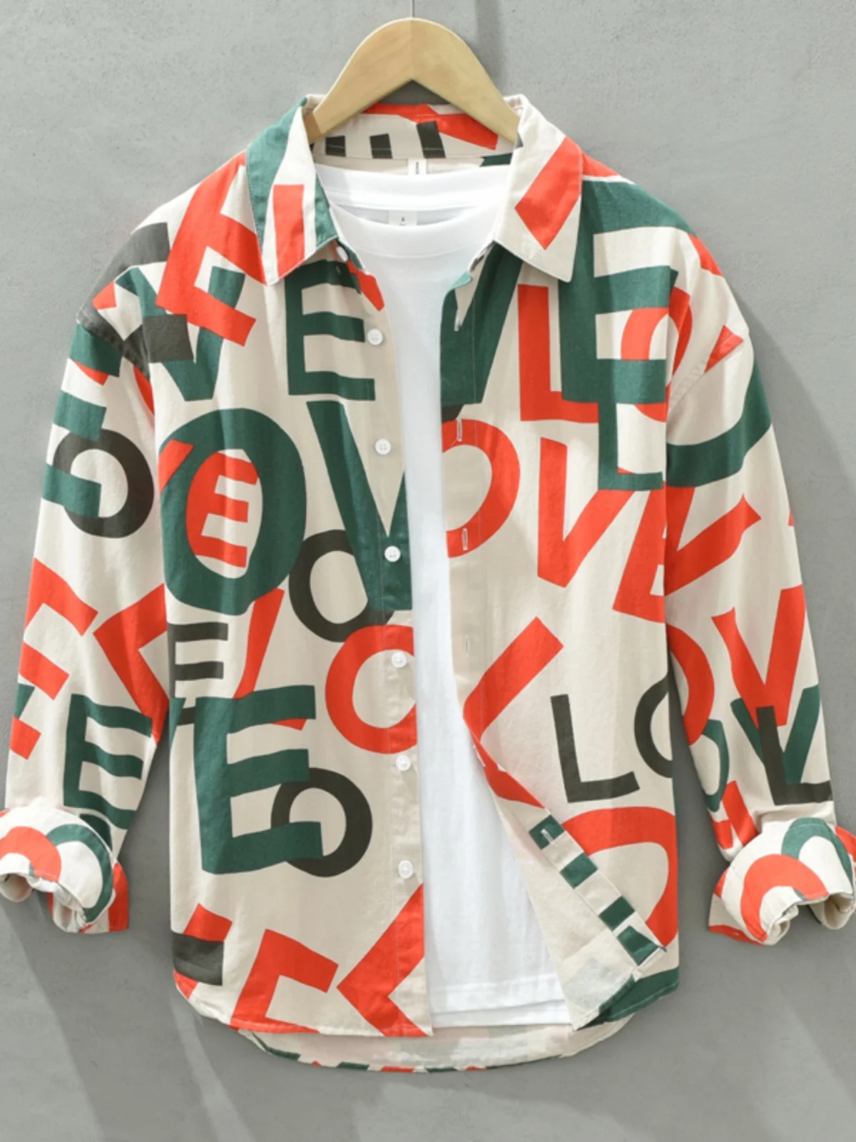 

Модная мужская рубашка с длинным рукавом и цветным буквенным принтом, весенне-осенняя, стильная верхняя одежда, повседневная, свободного кроя, молодежная.