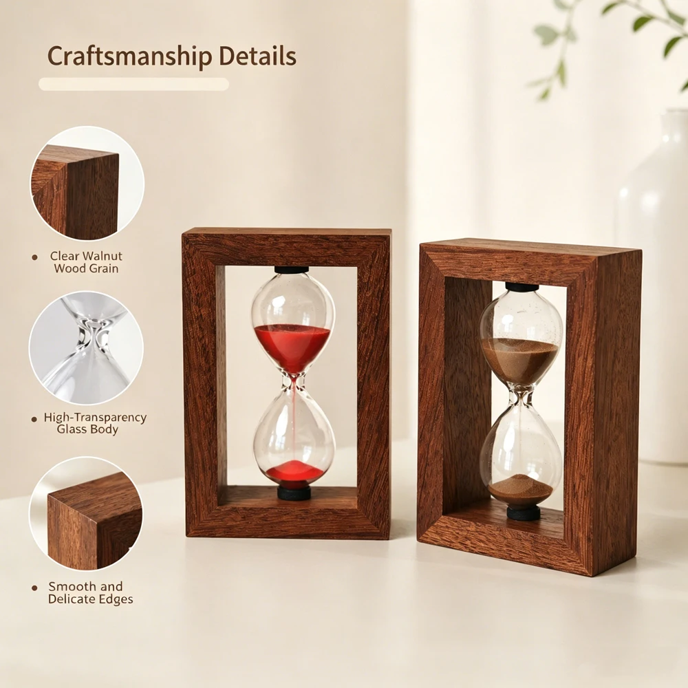 3/5/10Min Vintage Wooden Hourglass Timer Clear Glass Desktop Ornament High-Value Solid Wood Gifts Child Toothbrush Learn Timer