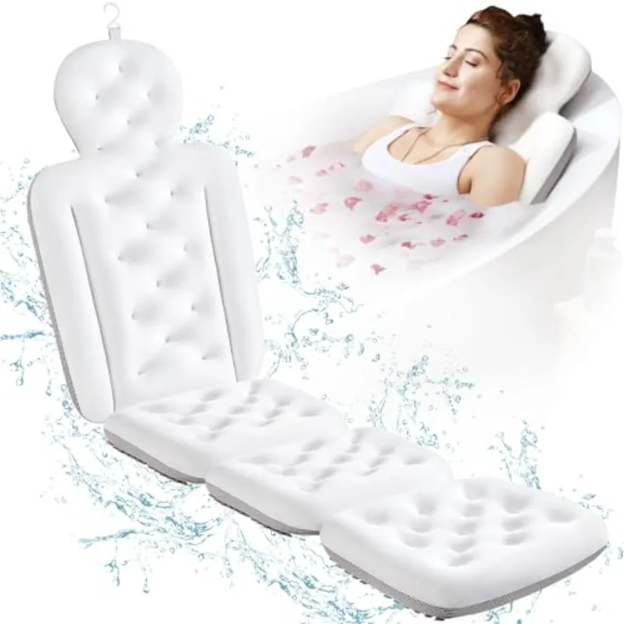 Almohada de Baño de Cuerpo Completo para Bañera, Cojín Grueso de Lujo para Bañera con Soporte para Cabeza, Cuello y Espalda en Blanco