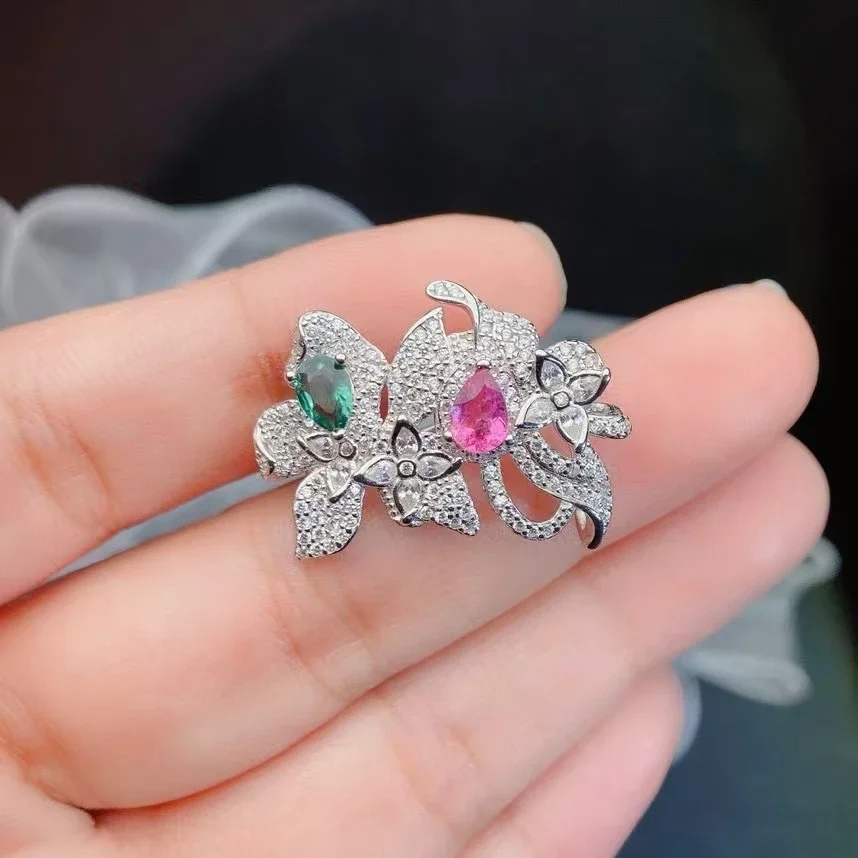 

Natural Green and Pink Tourmaline Brooch 4mm*6mm Genuine Tourmaline Brooch with 18K Gold Plating Birthday Gift for Women