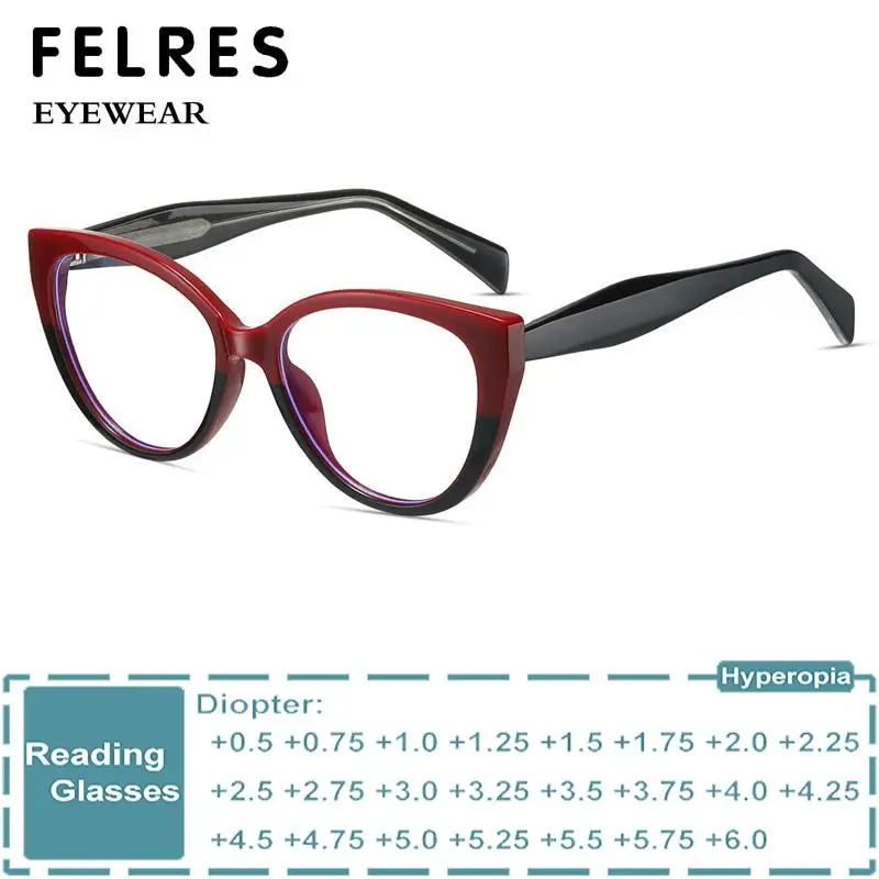 

Fashion Retro Acetate Cat Eye Reading Glasses Women Anti Blue Light Presbyopia Eyewear Optical Computer Glasses New Model