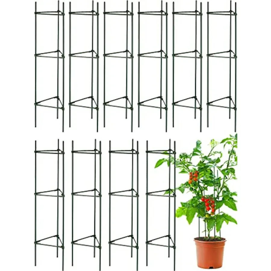 

10 Packs Tomato Cages for Garden Support Up to 48" Tomato Plant Stakes Support with Adjustable Snap Arms Clips Plastic Coated A