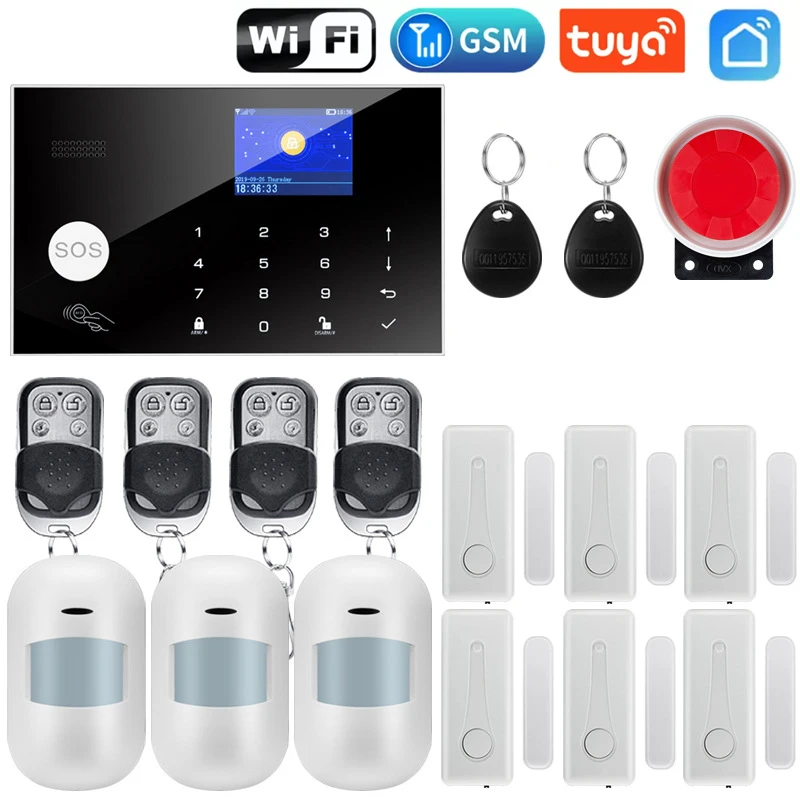 WiFi Home Alarm System GSM Tuya Smart Home Security Alarm Kit with Siren PIR Motion Sensor Remote Controls Window Door Sensor