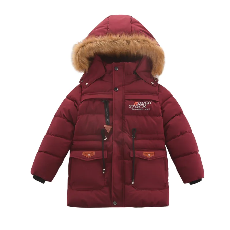 Winter New Boys' Cotton Jacket Korean Edition Medium and Large Children's Thick Down Cotton Medium and Long Length Plush Cotton