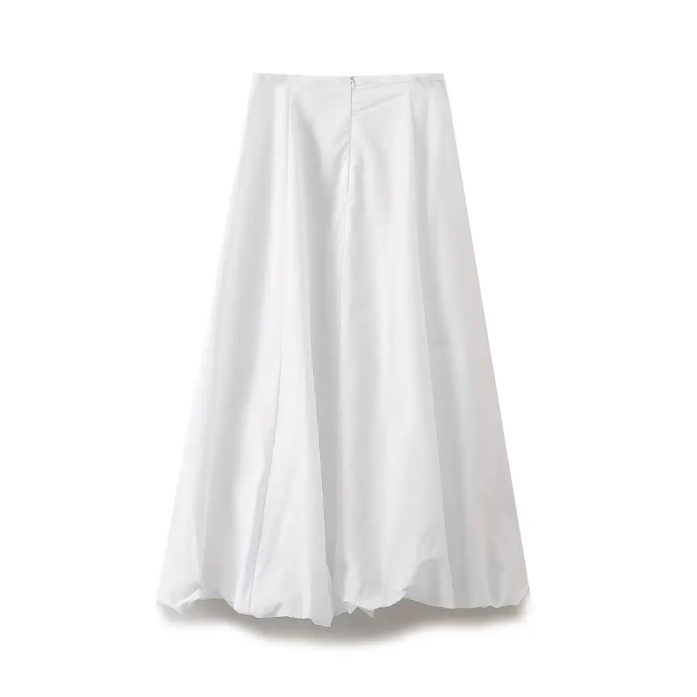 2024 Zarb Spring/Summer New Women\'s Versatile Commuter High Waist White Wide Swing Midi Skirt Large Swing Umbrella Skirt