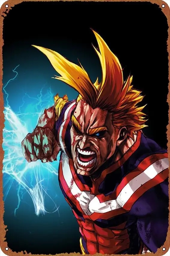 All Might Anime Posters Vintage Tin Sign Unique Metal Wall Decor for Home, Bar, Diner, Pub, 8 x 12 Inches,Fun Kitchen Decor, Fun