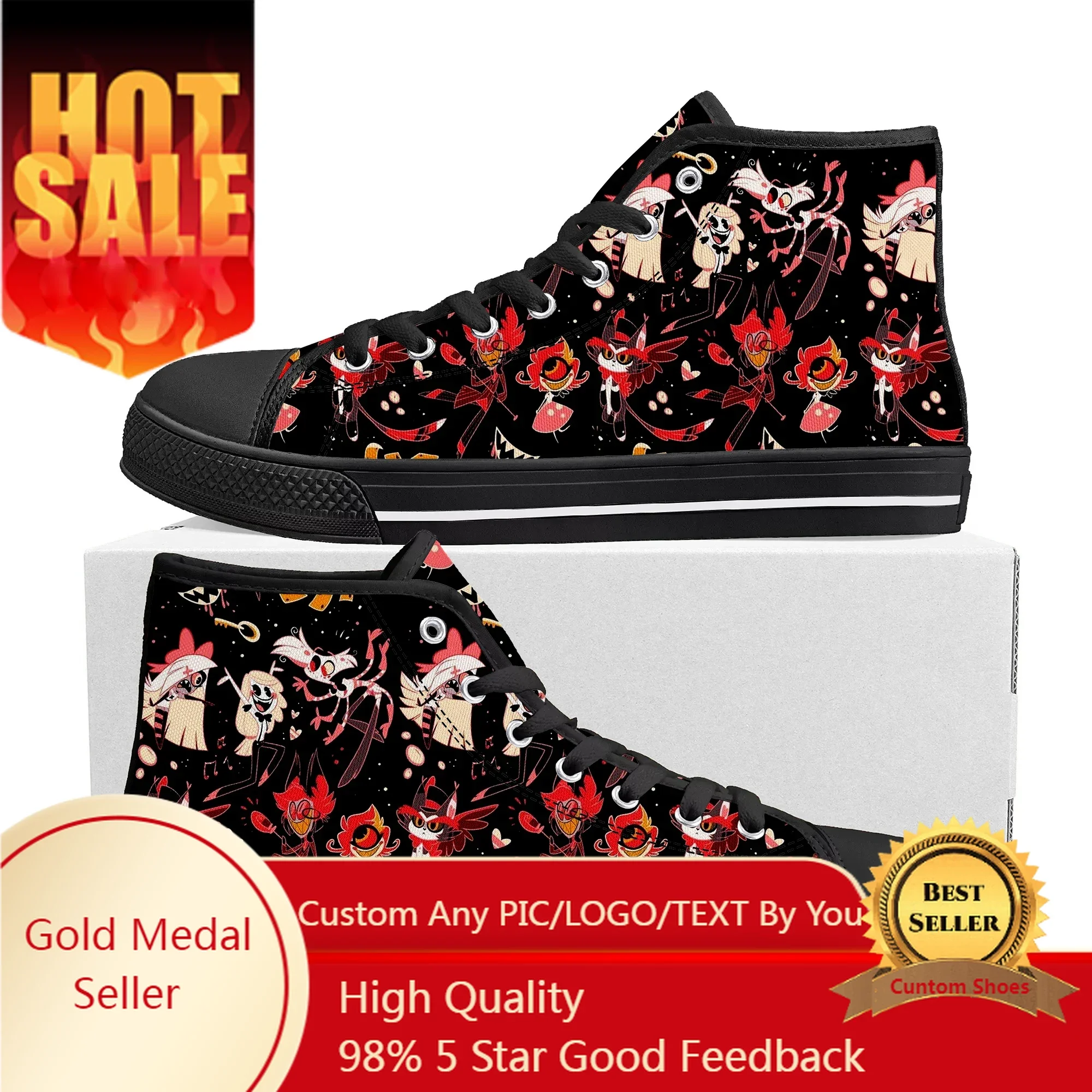 Cartoon H-Hazbin Hotel High Top High Quality Sneakers Mens Womens Teenager Canvas Sneaker Custom Made Shoe Casual Couple Shoes