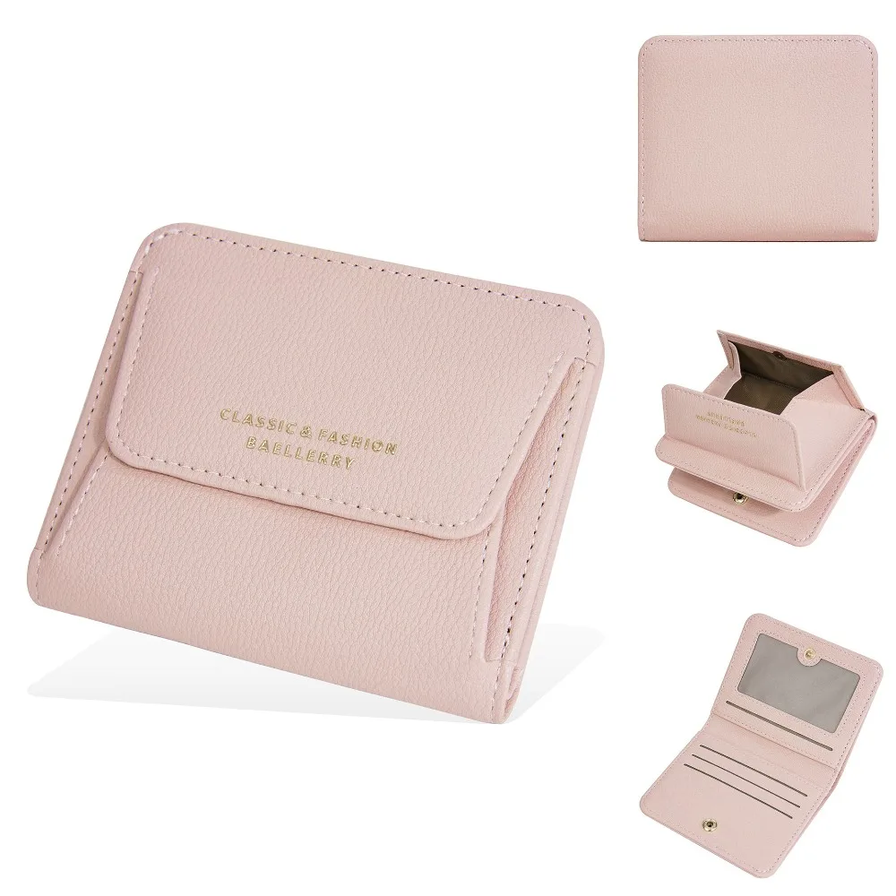

Elegant Women Short Wallet Pu Leather Large Capacity Brand Female Purses Zipper Closure Solid Color Bank/ID/Credit Card Bag