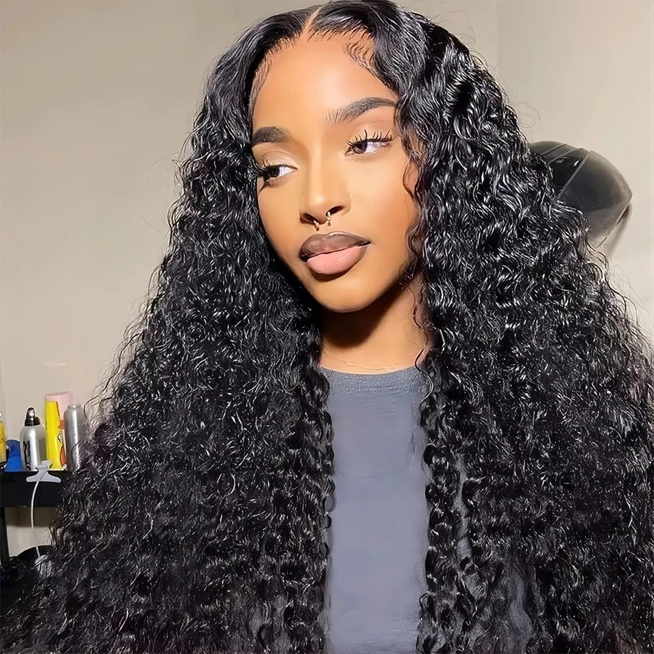 Perruque Lace Closure Wig Deep Wave Brésilienne Naturelle, Cheveux de Bébé, Pre-Plucked, 4x4, 36 Pouces, Densité 200, pour Femme