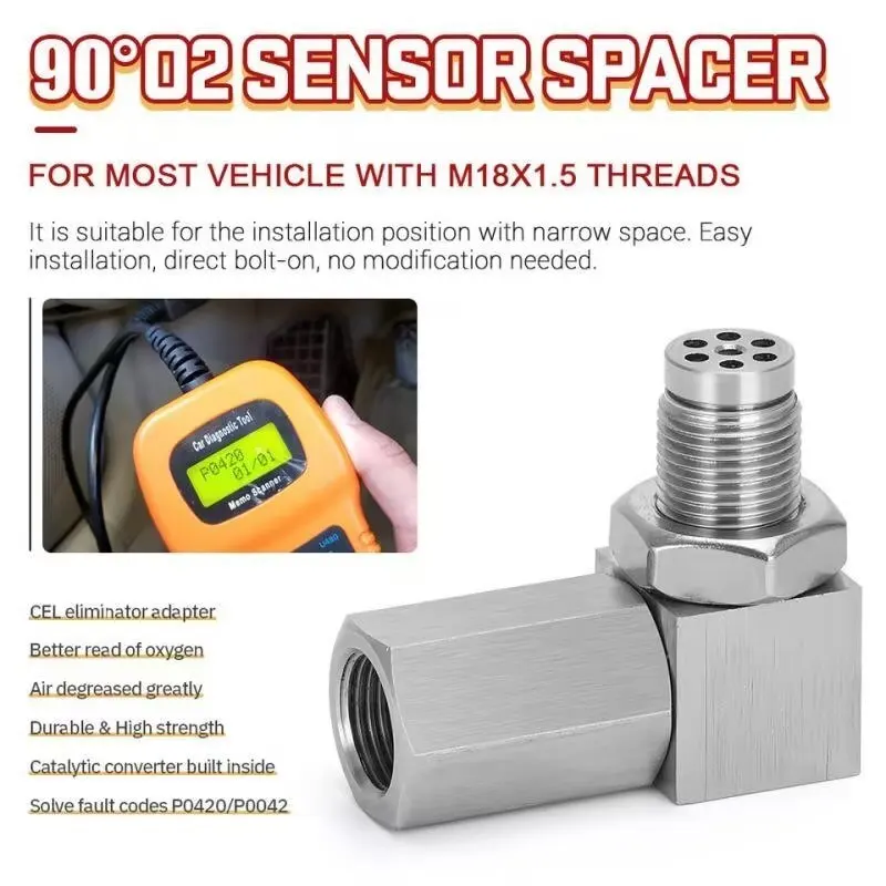 Exhaust Catalyst Rear Oxygen Sensor Spacer 90 Degree Mini Catalyst Lambda O2 Adapter CEL Fix, M18*1.5 Universal Free Shipping