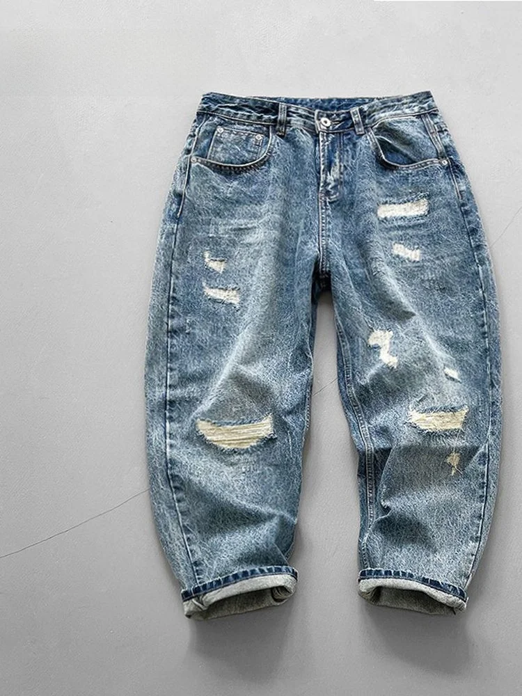 

Модные свободные длинные брюки в американском стиле, винтажные универсальные джинсы Harlan Micro Cone, повседневные прямые джинсы на молнии со средней талией