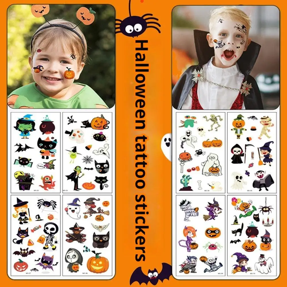 

Halloween Pumpkin Temporary Tattoo Stickers For Party Waterproof Spider Bat Ghost Fake Tattoos For Men Women Hand Face