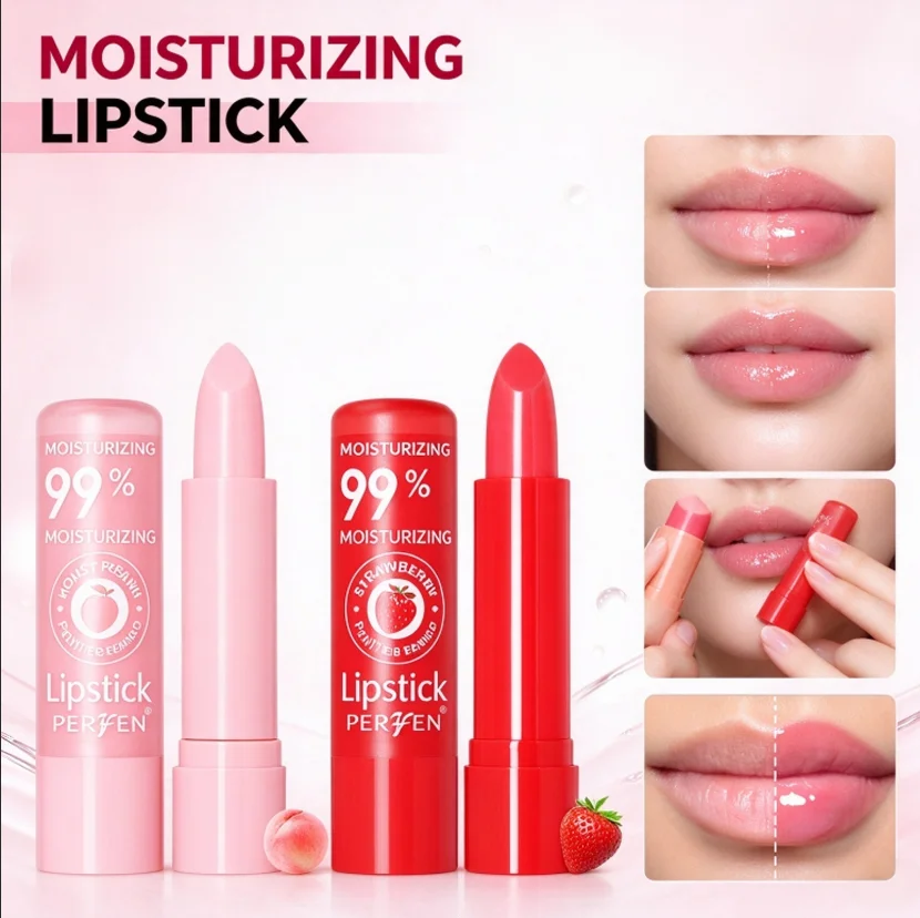 Color Changing Lip Balm Gloss, Long-Lasting Moisturizing Tinted Lip Balm, Peach Nourishing Lipstick for Natural Flush