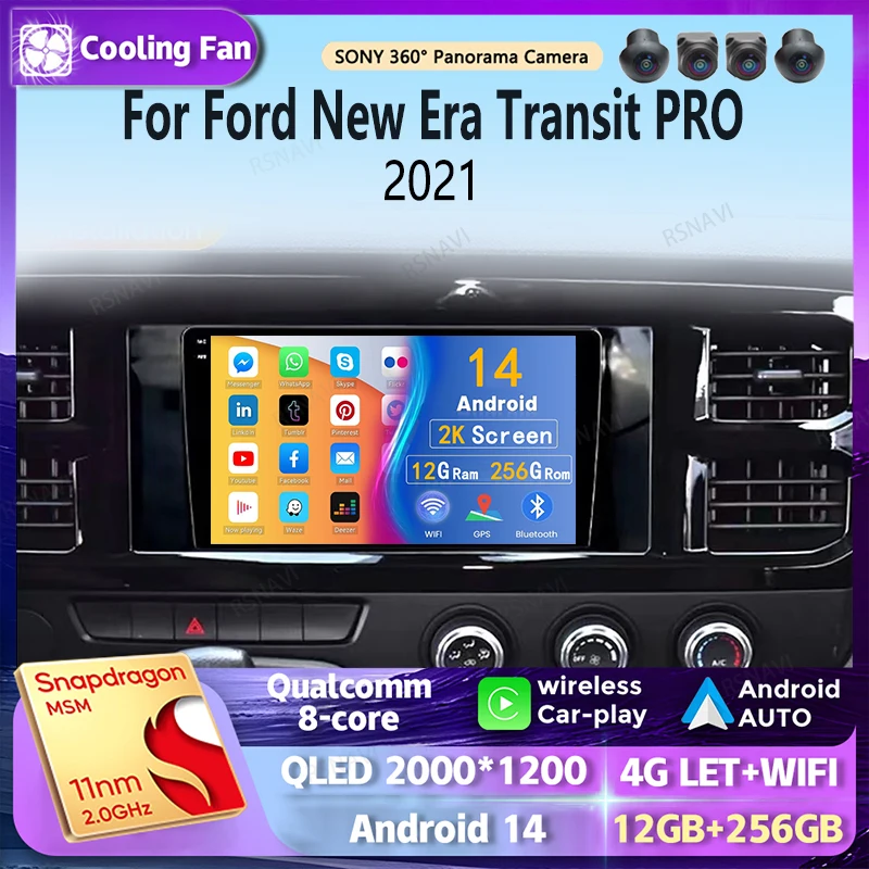 Android 14 wireless Carplay Auto For Ford New Era Transit PRO 2021 Multimedia Player Stereo GPS  WIFI+4G Car Radio DSP 2DIN QLED