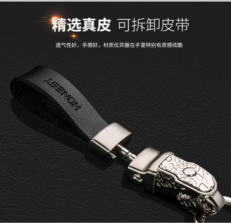 Leather Keychain Car key ring LED light Upscale trinket Gift Leopard head key Plating Pendant Removable belt for bmw peugeot