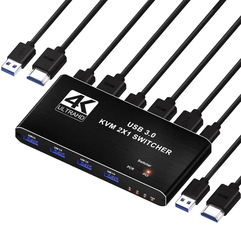 

4K@120Hz HDMI KVM Switch Share 4 USB 3.0 Devices and 1 Monitor Aluminum Casing KVM Switches for Mac Windows, Linux