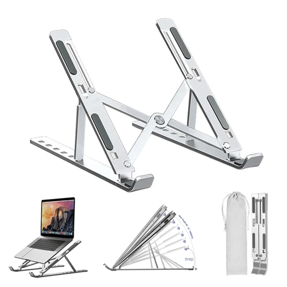 Aluminum Alloy Laptop Holder Stand Adjustable Foldable Portable for Notebook Computer Bracket Lifting Cooling Holder Non-slip 