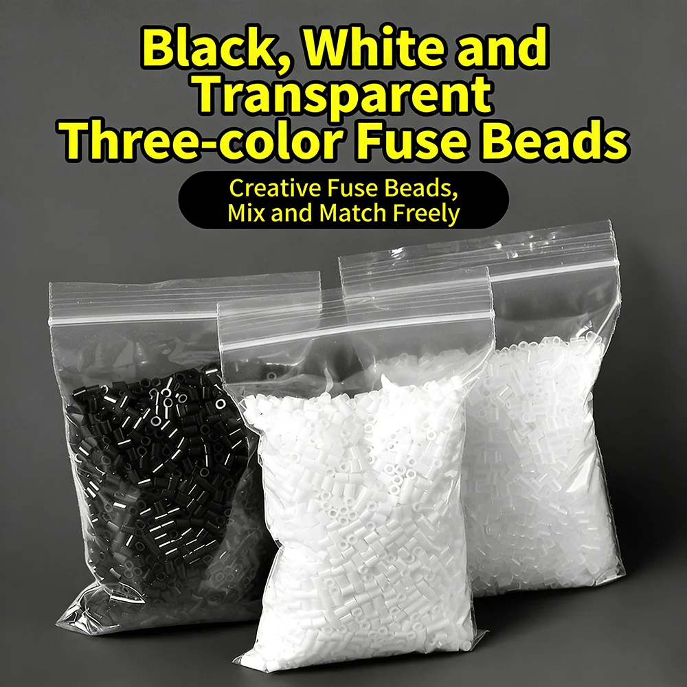 

2.6mm Fuse Beads 3-Color Set Black White Transparent Premium Melting Beads Compatible With Perler Beads For DIY Crafts Keychains