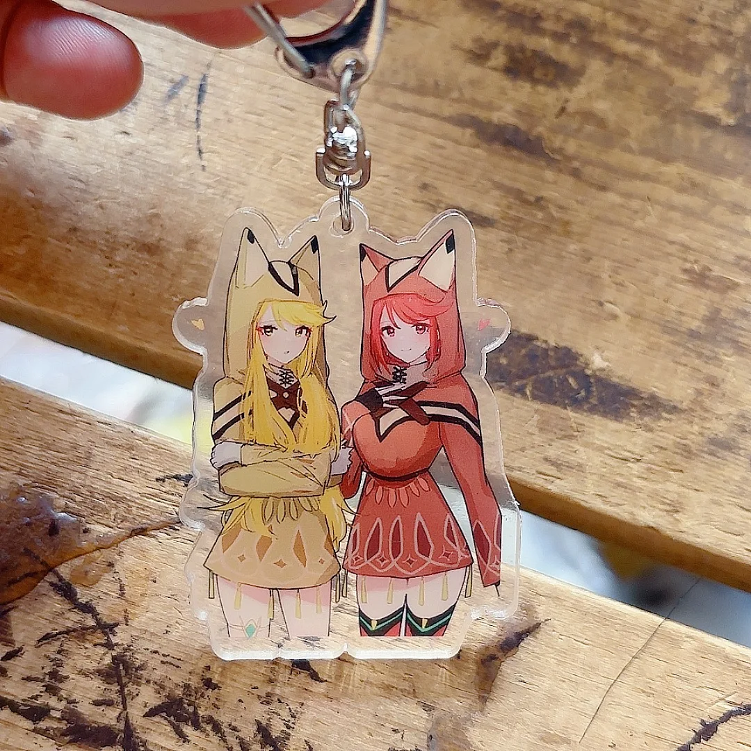 Anime Keychain Pyra Mythra Acrylic Keyring Strap Figure Hanging Accessories 6cm